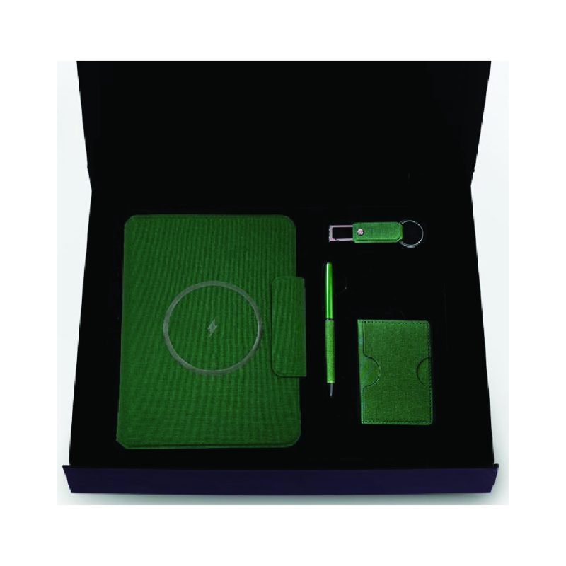 Verdure gift set with wireless charging notebook, RFID card holder, USB key, and metal pen
