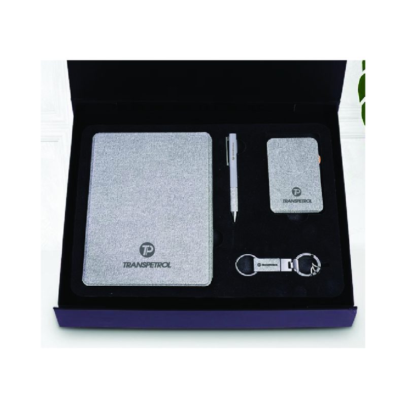 Steven executive gift set with notebook, keyholder, charger, and pen