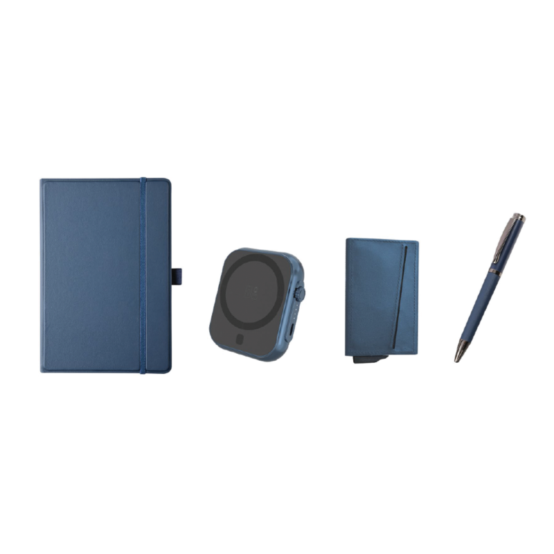 Entreprise 4-piece gift set with notebook, power bank, card holder, and pen
